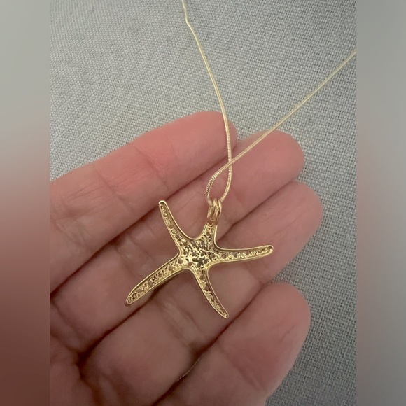 Gold Vermeil Starfish CZ Pendant w Rope GF Chain - Picture 4 of 7
